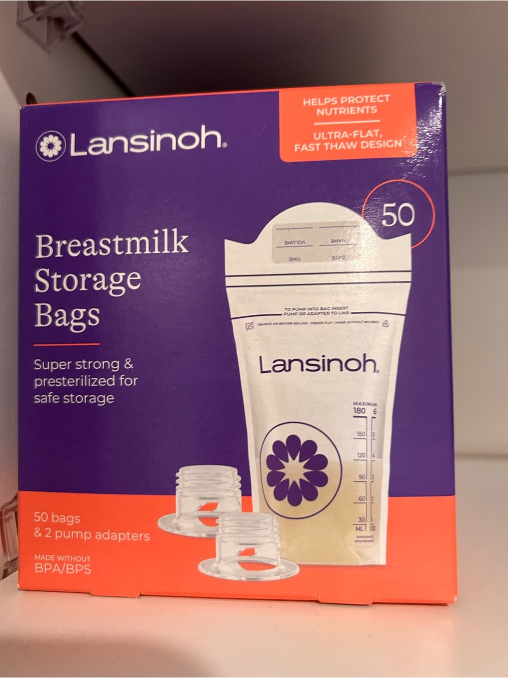 Lansinoh Breastmilk Storage Bags - Purple & Orange Packaging